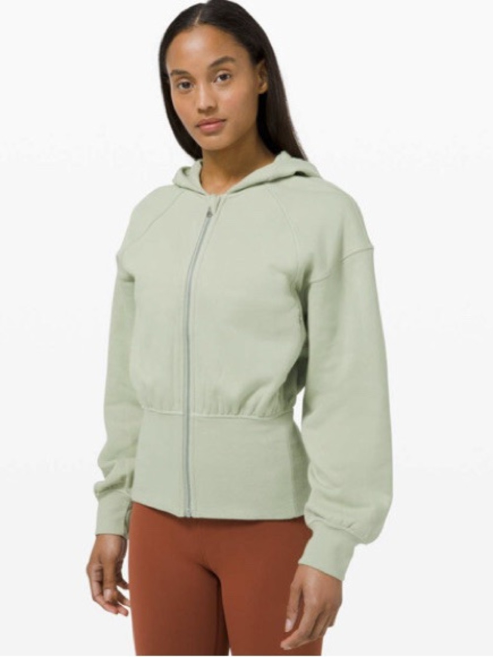 Lululemon Zip Up Sage Green Hugged-Waist Cotton Zip Hoodie
